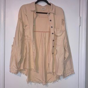 Distressed Light Pink Pol Shacket